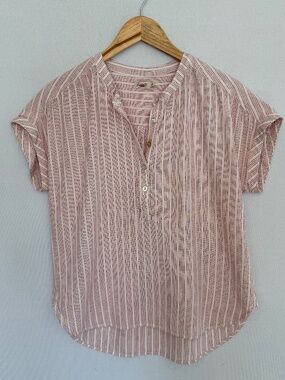 FAHERTY Women’s XS Linen Viscose Blend Desmond Top in Bloom Sierra Stripe